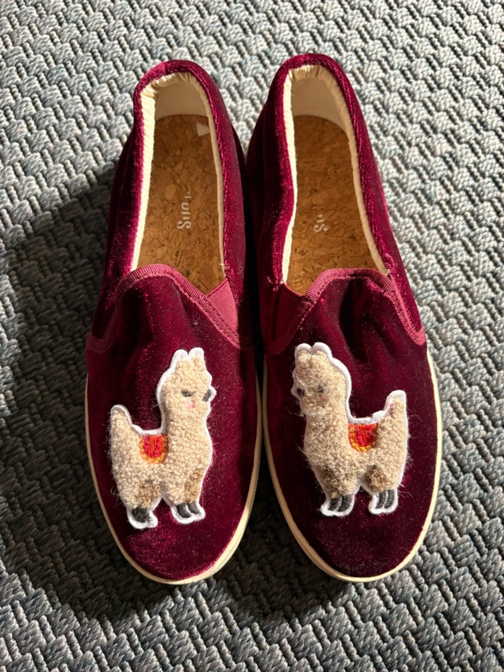 Soludos Women’s Burgundy Velvet Slip-On Sneakers with Llama Patch